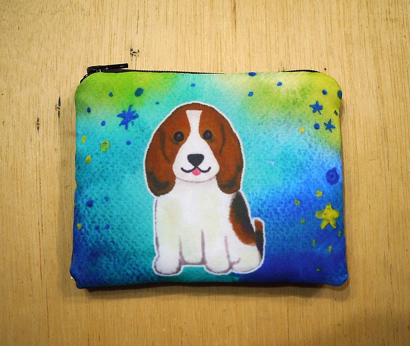 可客製化手寫名字 手繪渲染水彩風格圖案 米格魯 Beagle 鑰匙包 零錢包 卡片包 - 零錢包/小錢包 - 其他材質 咖啡色