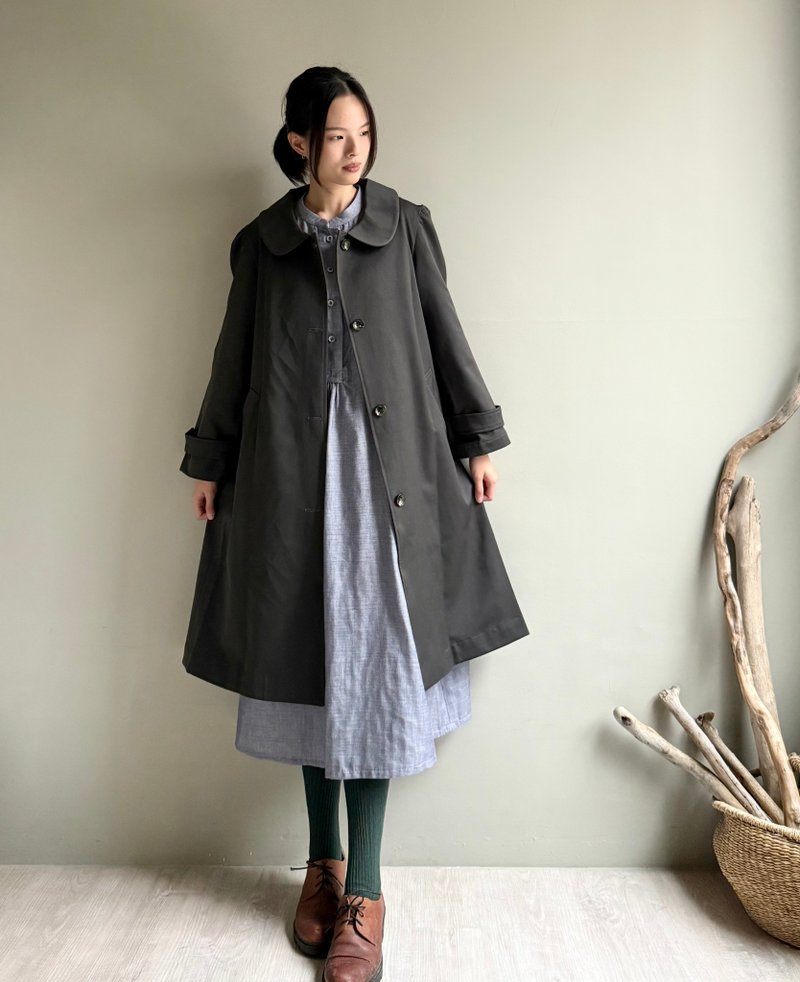 安娜卡列蓮納/古典軍裝風輕毛料花苞翻領外套中長版風衣 - 女大衣/外套 - 羊毛 