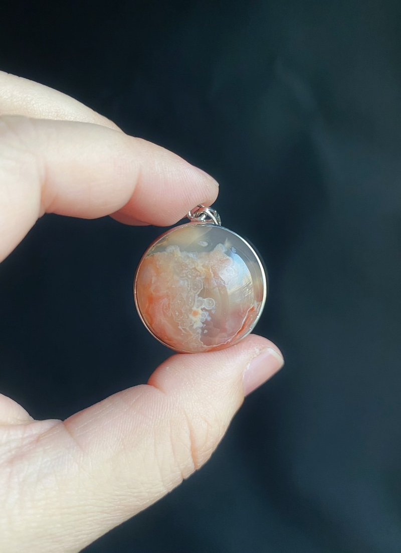 【售出】櫻花瑪瑙 飄牛血紅 水中花 S925銀鑲 項鍊 閨密 天然石 - 項鍊 - 水晶 紅色