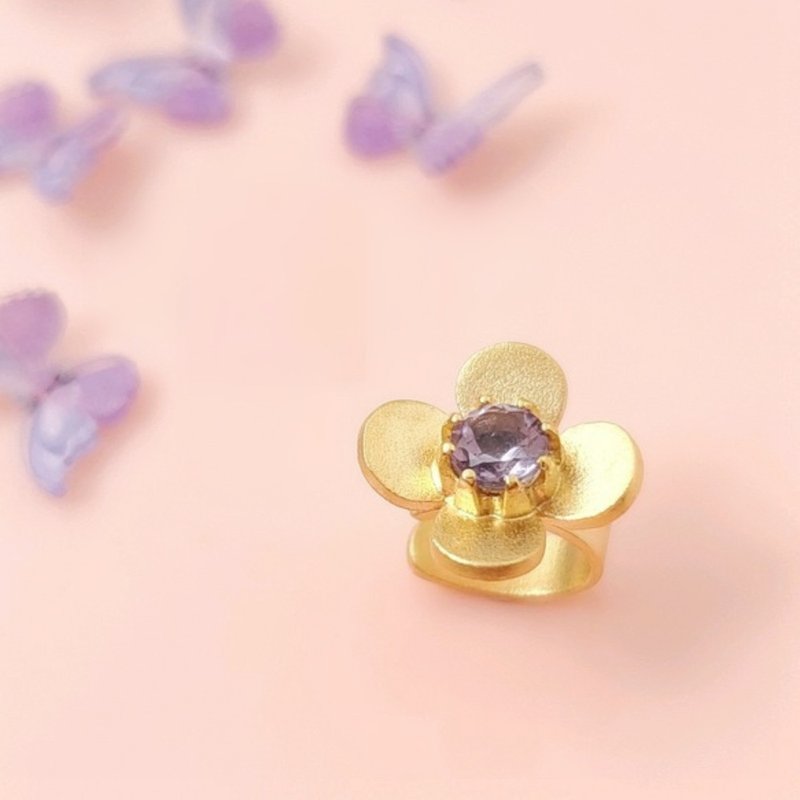 【10 natural stones】Flower ear cuff, freshwater pearl etc - Earrings & Clip-ons - Gemstone Gold