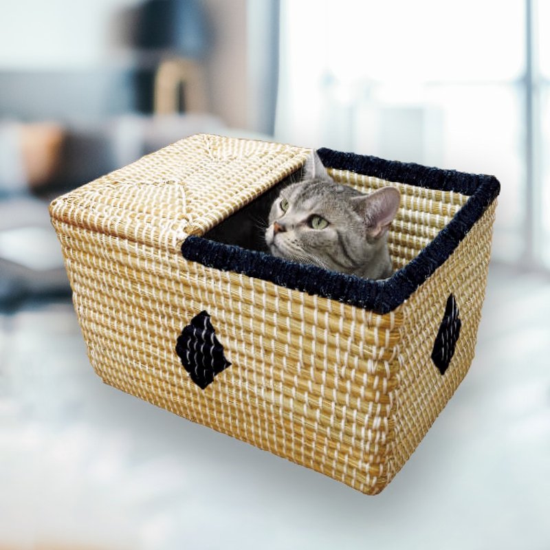 [Japanese CattyMan] Cool new look! Japanese woven denim style sleeping nest for cats-square - Bedding & Cages - Other Materials 