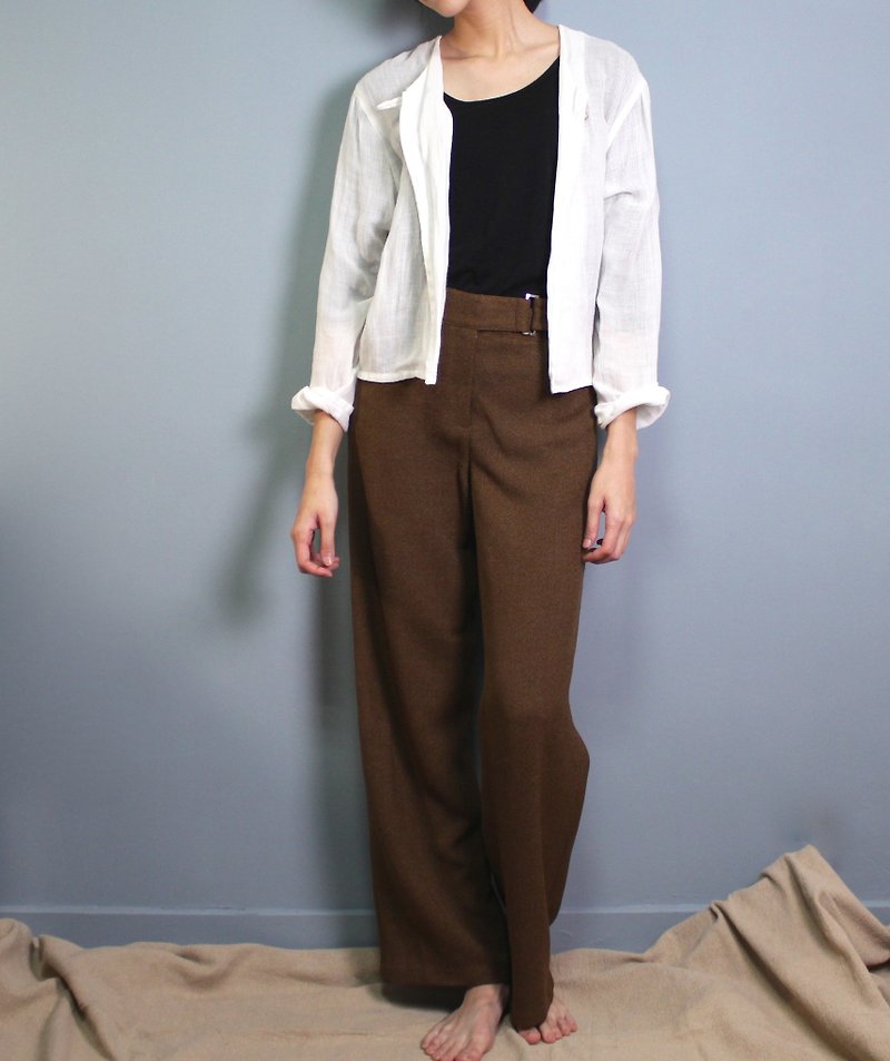 FOAK vintage 80s neat cut earth brown high waist trousers - กางเกงขายาว - วัสดุอื่นๆ 