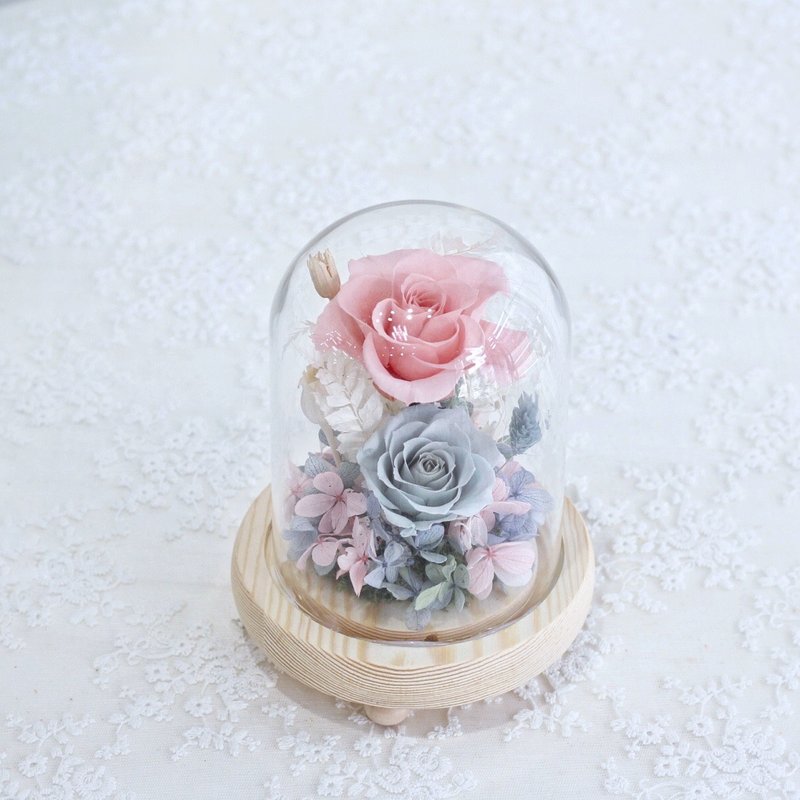 Fl145-07 Classic eternal flower glass cover-pink gray blue - Dried Flowers & Bouquets - Plants & Flowers 