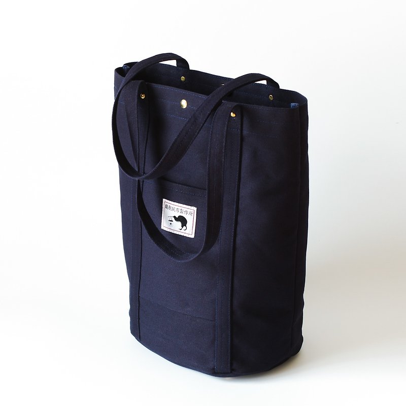 Simple and Lightweight Canvas Bag L-Dark Blue/Vintage Side Backpack/Super Storage Tote Bag/Valentine's Day Gift - กระเป๋าแมสเซนเจอร์ - ผ้าฝ้าย/ผ้าลินิน สีน้ำเงิน