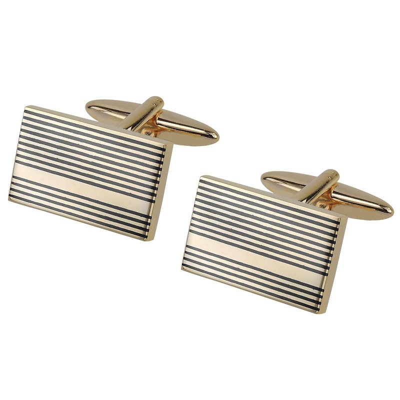 Gold with Black Gunmetal Stripes Cufflinks - Cuff Links - Other Metals Gold