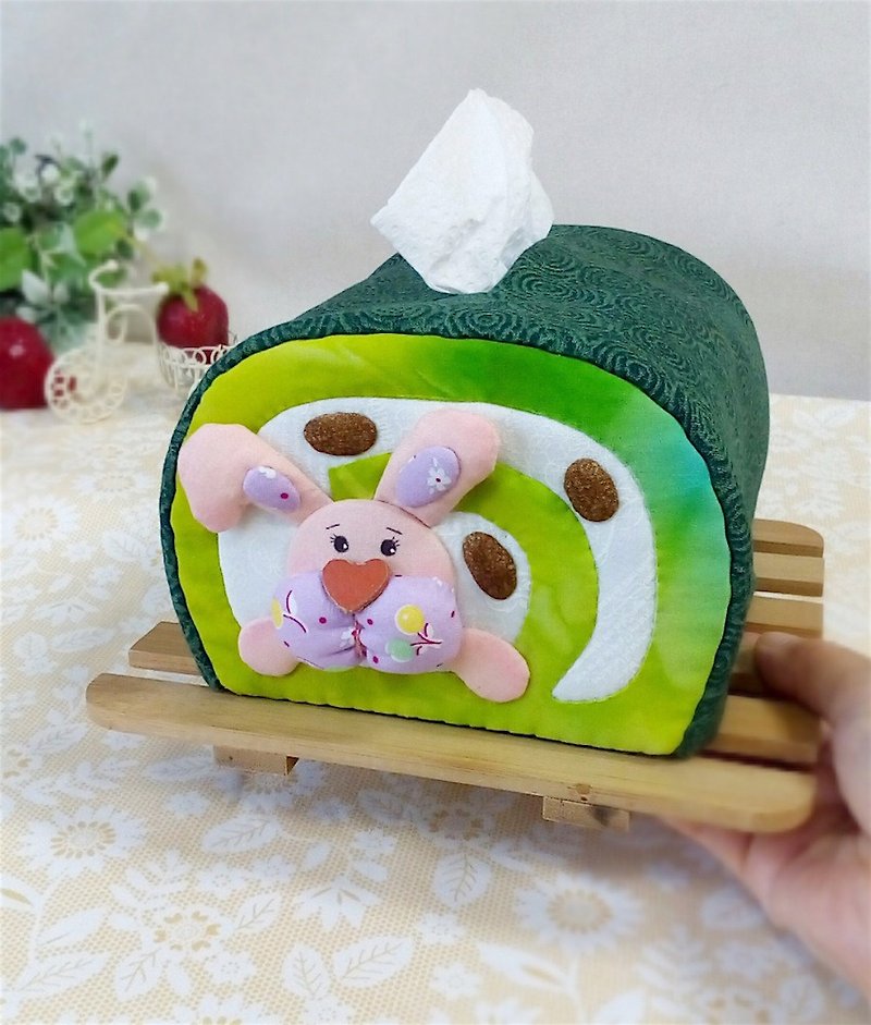 幸福美味的抺茶兔面紙套 - 紙巾盒 - 棉．麻 綠色