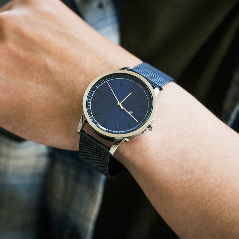 W.wear 2.0鐵軌秒線圈 - 藍 - 男錶/中性錶 - 玻璃 藍色