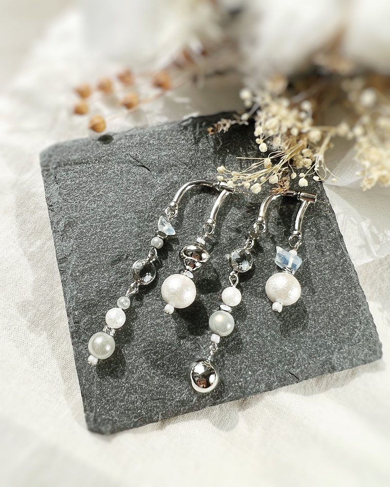 2WAYS Pearl Earrings - Earrings & Clip-ons - Other Metals Silver