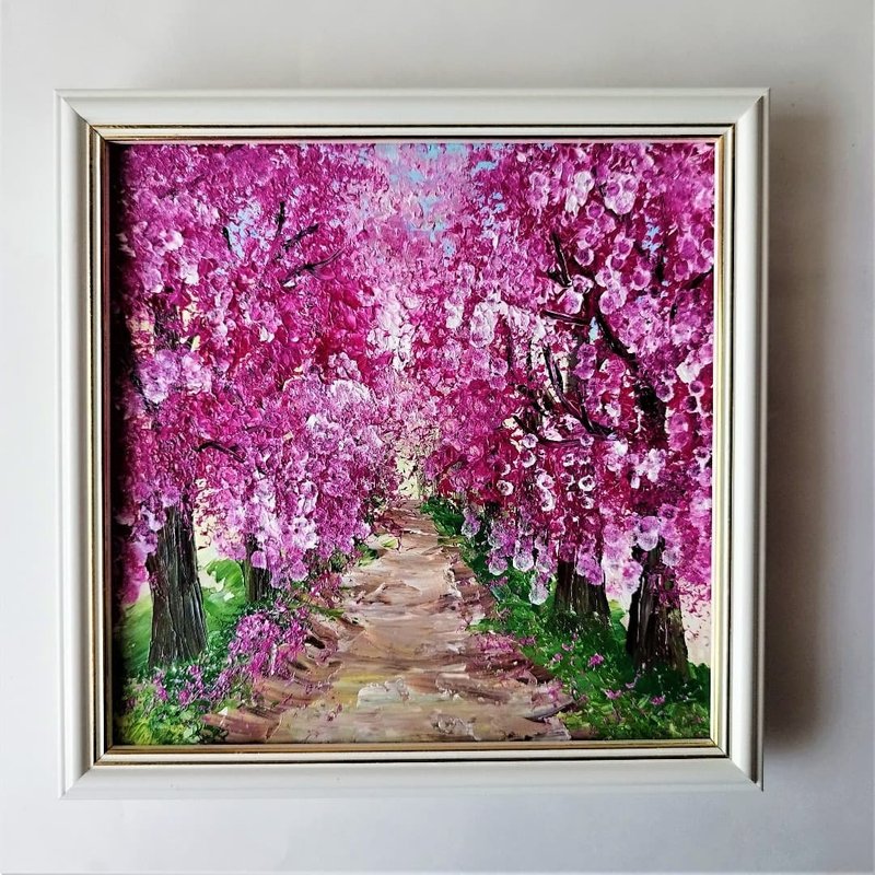 櫻花 Acrylic painting  Japanese painting 掛畫 Cherry blossom tree wall art decor - 壁貼/牆壁裝飾 - 壓克力 粉紅色