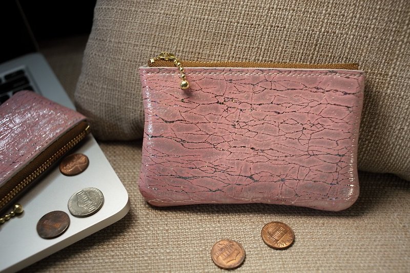 純粋な手作りのピンクのカーネーションミイラ財布キーケース（大） - 小銭入れ - 革 ピンク