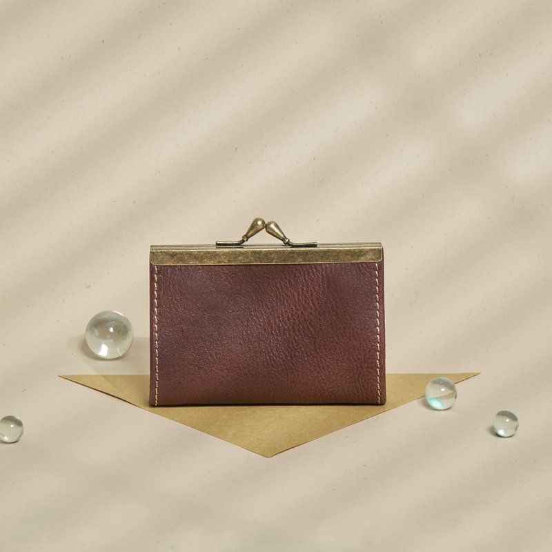 Clasp Business Card Holder in Handmade Genuine Leather - Chestnut - Wallets - Genuine Leather Brown