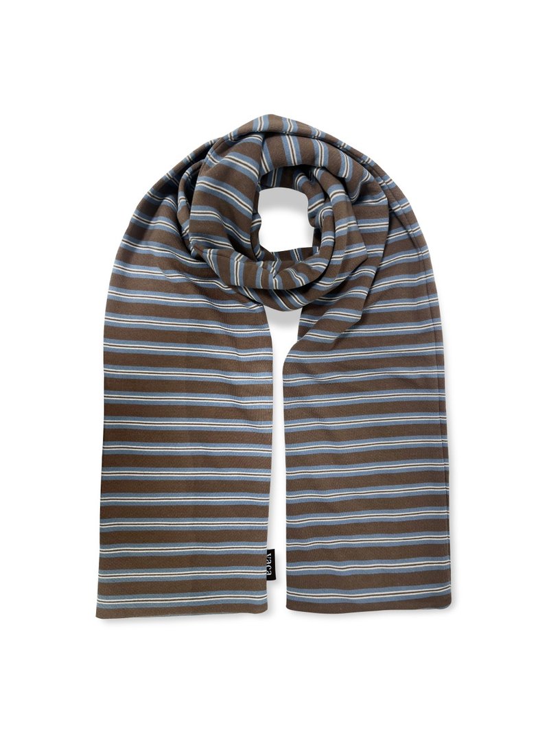 BROWN STRIPE MUFFLER - 絲巾 - 棉．麻 咖啡色