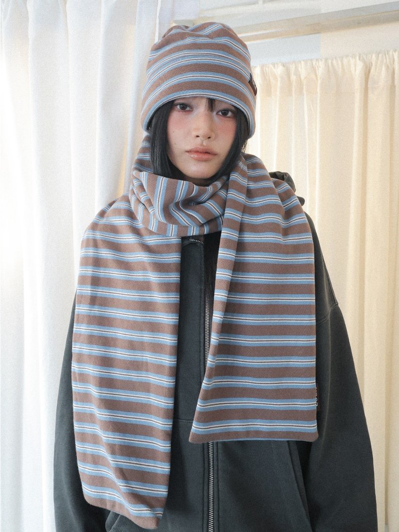BROWN STRIPE MUFFLER - 絲巾 - 棉．麻 咖啡色