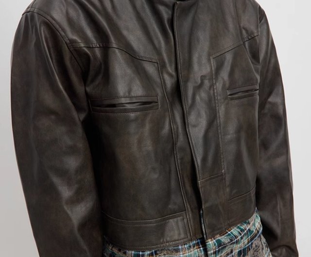 パッチワーク レザー ジャケットフェイクレイヤードパッチワーク