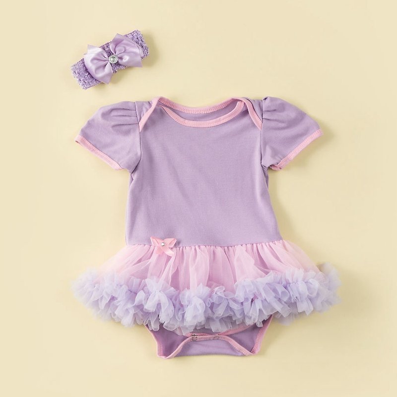 女嬰雪紡蓬蓬裙連身衣 –長髮公主(短袖)  萬聖節嬰兒寶寶包屁衣 - 包屁衣/連身衣 - 棉．麻 紫色