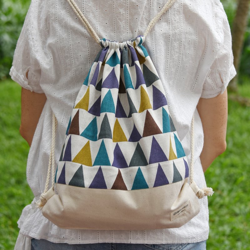 Drawstring Backpack/Drawling Bag/Drawling Pocket~ Triangular Pattern (B182) RS - กระเป๋าหูรูด - ผ้าฝ้าย/ผ้าลินิน หลากหลายสี