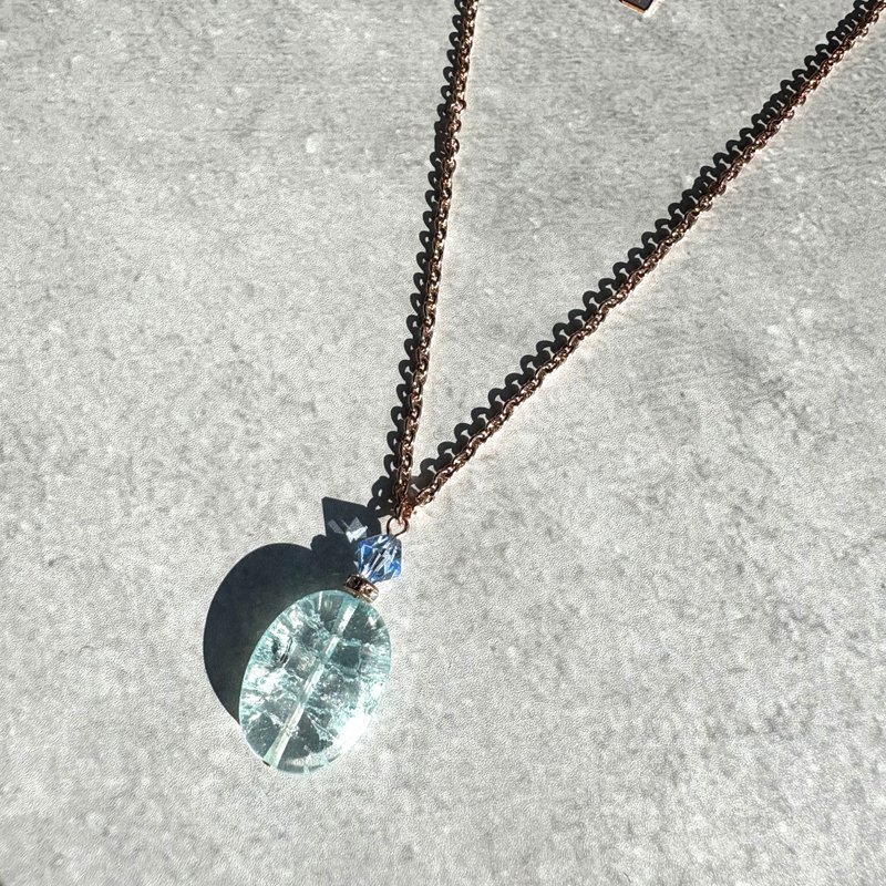 Crystal Necklace Perfume Bottle Simple Elegant Dainty Cracked Blue 18K Rose Gold - 項鍊 - 水晶 藍色