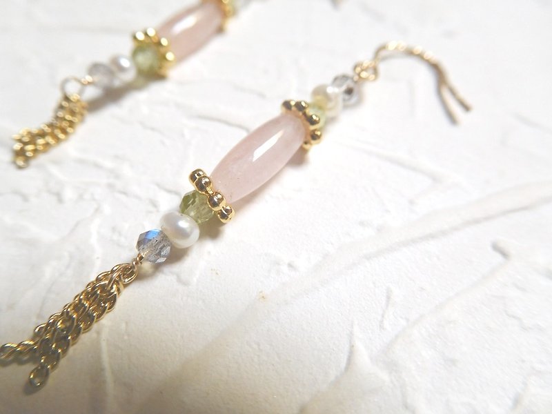 14K package golden hook type elegant Morgan Stone Earrings - Earrings & Clip-ons - Other Materials Pink