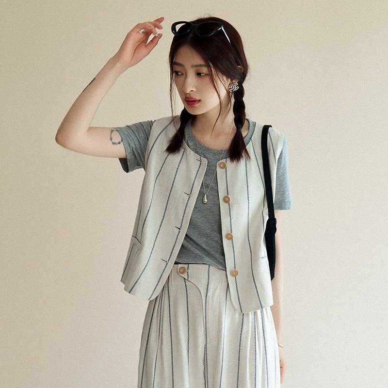亞麻刺繡馬甲|背心|兩色|夏款|Sora-1552 - 背心/無袖上衣 - 棉．麻 多色