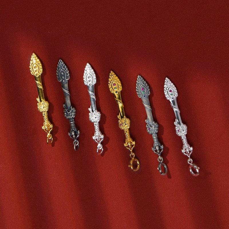 Sterling Silver 925 Lion Manjusri Sword Buckle Pendant - Necklaces - Precious Metals Multicolor