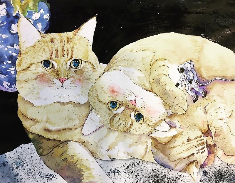 T.O肖像畫(A4尺寸)三人或親愛的寵物 - 似顏繪/客製畫像 - 紙 