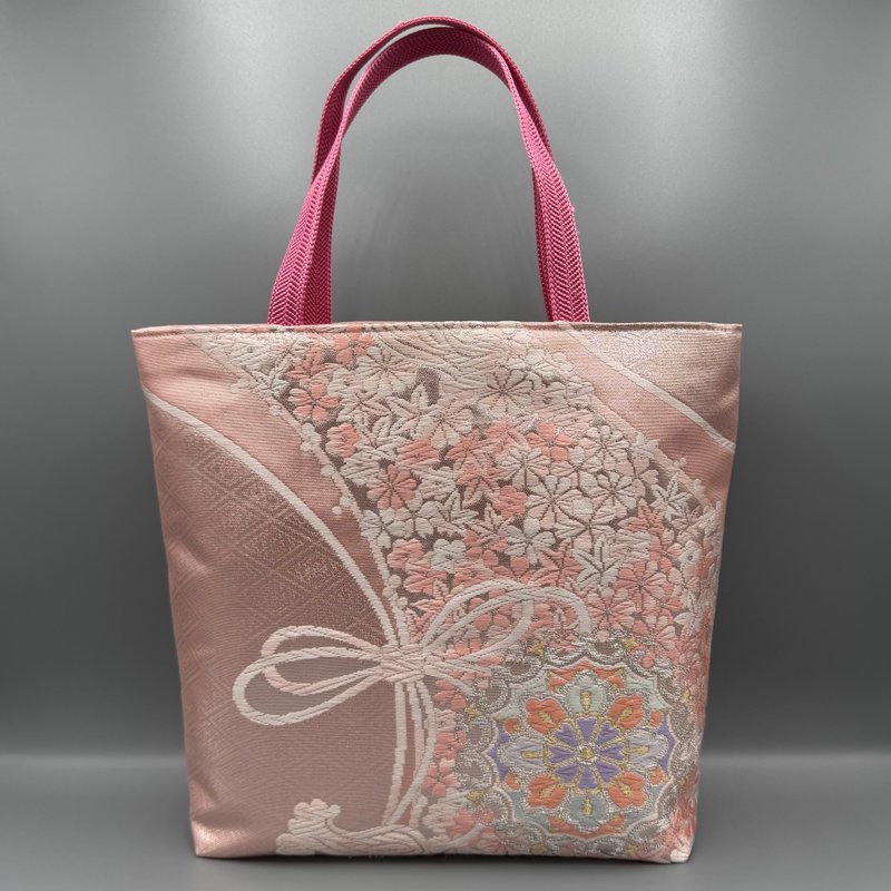 着物 帯 帯締め ハンドメイド トートバッグ リメイク ピンク 唐織 正絹 - 手提包/手提袋 - 絲．絹 粉紅色