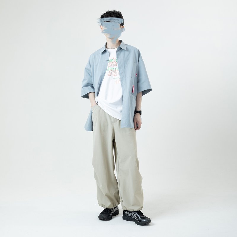 Wide straight parachute pants/military green gray/ - Men's Pants - Other Man-Made Fibers Gray