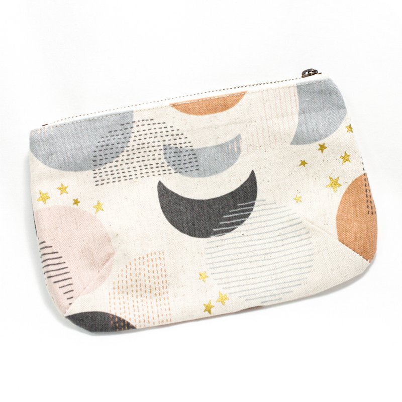 [Thick Linen imported from Japan] Sun Moon Stars#storagebag#handmade bag - Toiletry Bags & Pouches - Cotton & Hemp Gray