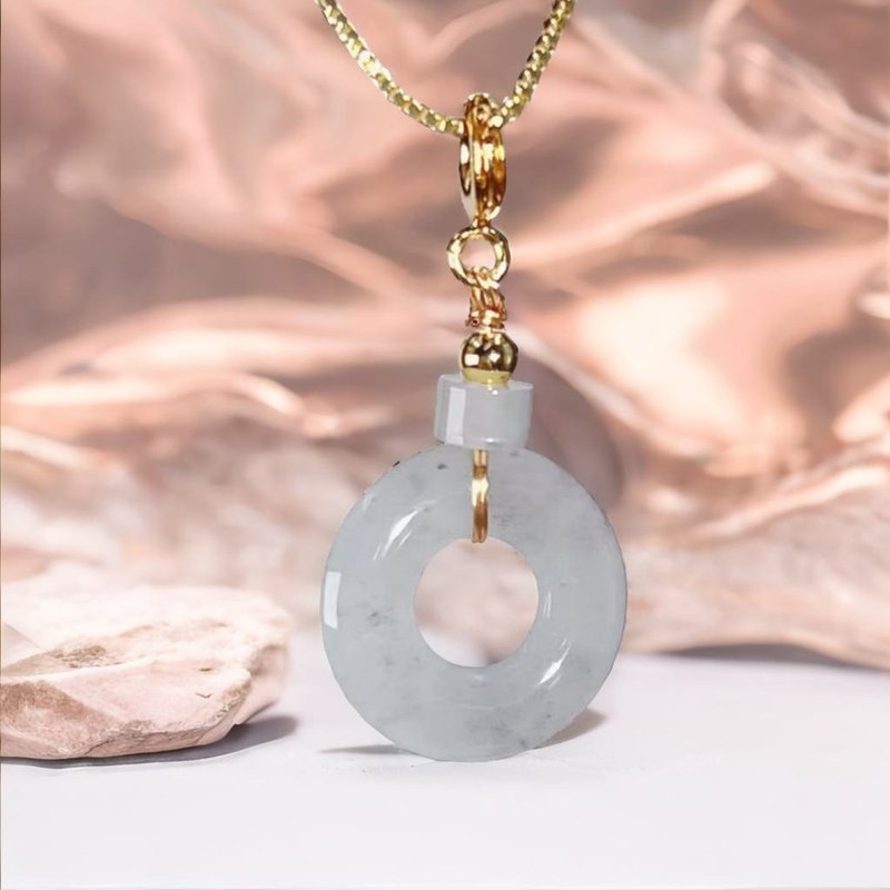 [Wish for peace] Ice Jade Peace Buckle Necklace 14K gold-filled | Natural grade A jadeite | Gift - สร้อยคอ - หยก สีใส