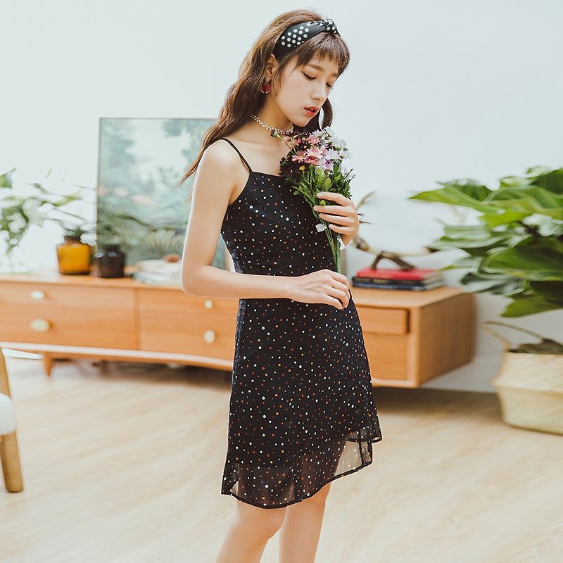 【全場特價】安妮陳2018夏裝新款X型調節吊帶連身裙洋裝 YMX8309 - 連身裙 - 其他材質 黑色