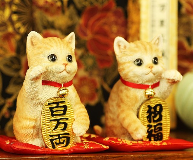 デバリエ ca173y【正規品】猫の置物 茶トラ 招き猫 右手百万両 レジン