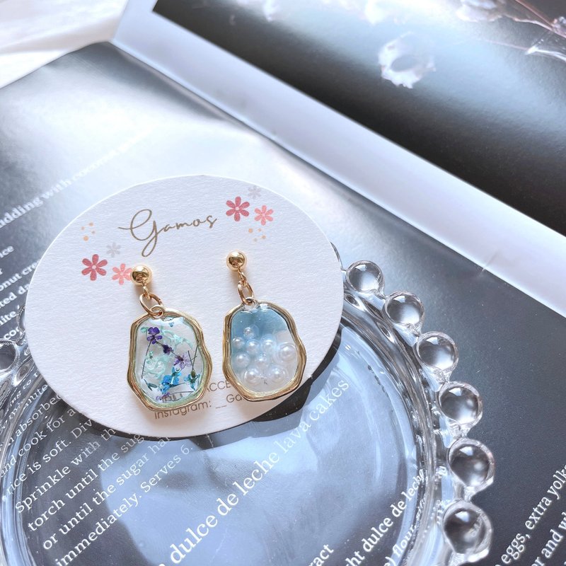 Irregular ocean mandarin duck earrings - ต่างหู - เรซิน 