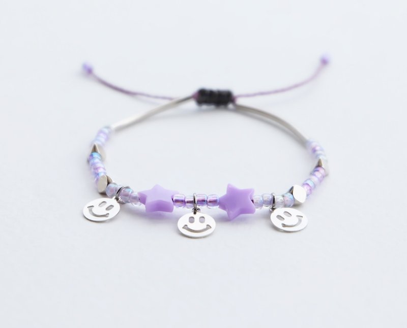 Smiley purple star adjustable string bracelet - Bracelets - Polyester Purple