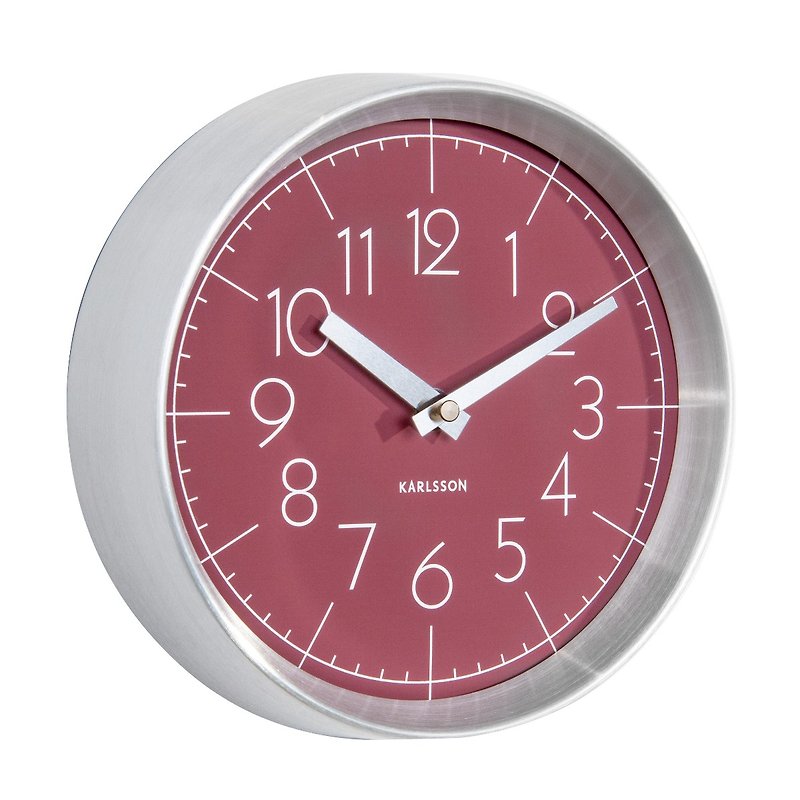 Karlsson, Wall clock Convex glass burgundy red, brushed aluminum case - นาฬิกา - โลหะ สีแดง