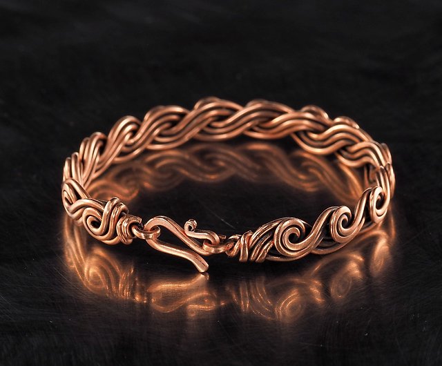 Pure Copper Wire Bracelet, Fantasy Wide Braid Like Wrapped Wire Bangle,  Braided Bracelet, Copper Handmade Bracelet, Recycled Wire Jewelry. 