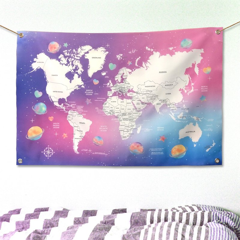 Customized world map hanging cloth - โปสเตอร์ - วัสดุอื่นๆ สีน้ำเงิน