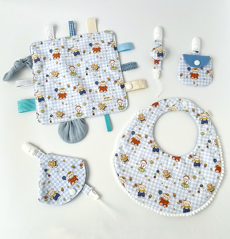 Spot blue plaid bear doll full month gift soothing towel pacifier chain peace charm bag - Baby Gift Sets - Cotton & Hemp Blue