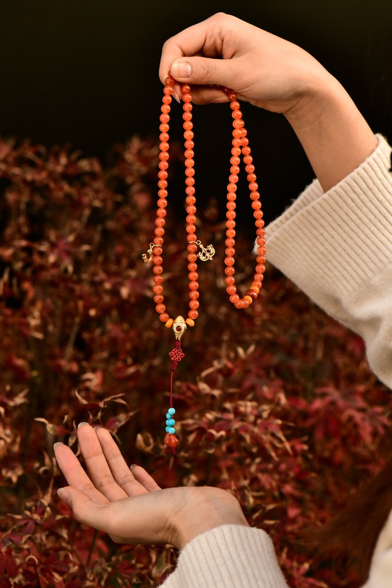 Tibetan Buddhist southern red agate wish-fulfilling rosary beads - Bracelets - Jade Multicolor