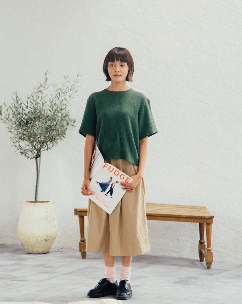 Mulmul green basil back open - 女 T 恤 - 棉．麻 綠色