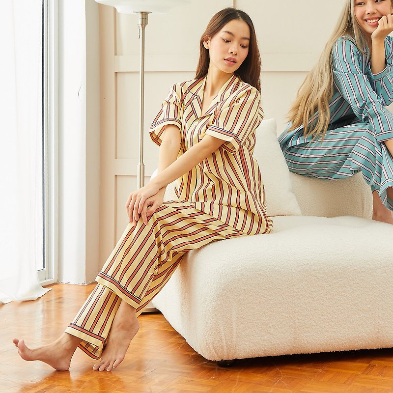 Cotton Pajamas short sleeve with Pants - Loungewear & Sleepwear - Cotton & Hemp Yellow