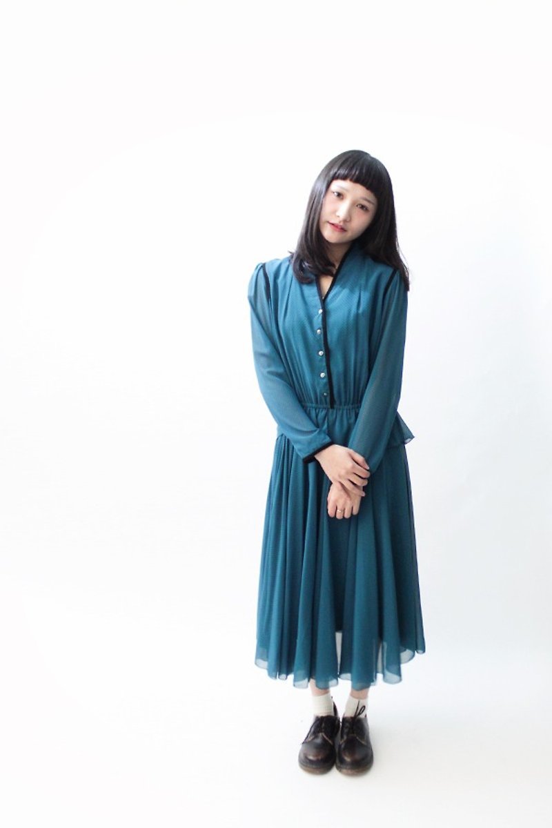 [] RE0224D603 little loose elegant minimalist blue-green vintage dress - One Piece Dresses - Other Materials Green