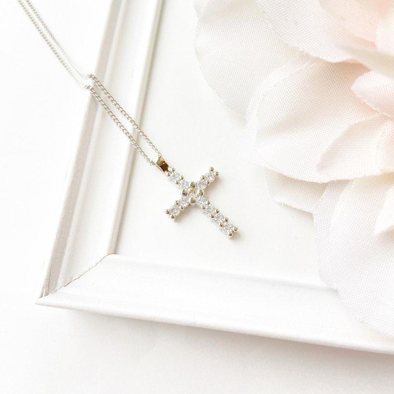 cross zirconia necklace - Necklaces - Glass Silver