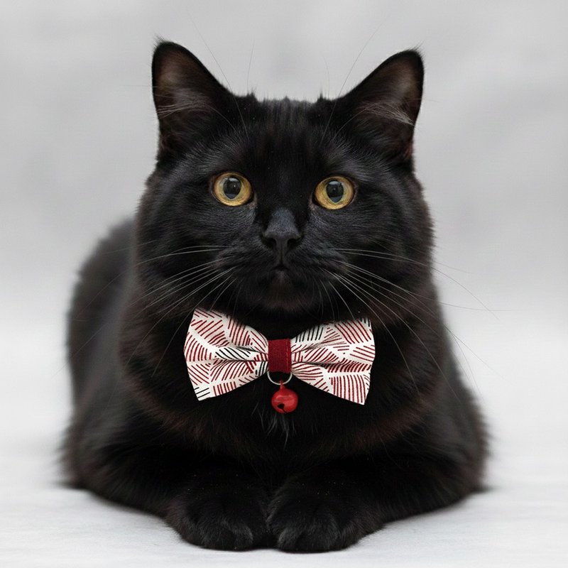 赤と黒の蝶ネクタイ付きペット用首輪 猫 小型犬 ミニ犬 - 首輪・リード - コットン・麻 レッド