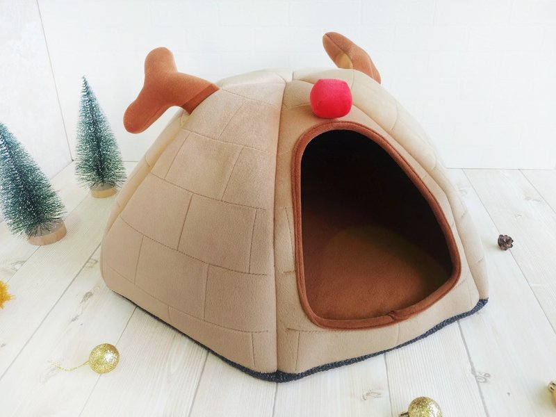 Igloo No. 2 (Theme Series) - Lost Reindeer Christmas Igloo - Bedding & Cages - Other Man-Made Fibers Khaki