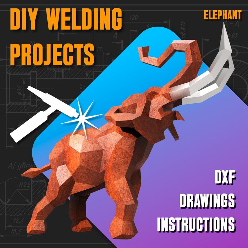 Welding Project Plans Drawings Elephant (DXF, PDF) - 圖文模板設計 - 其他材質 