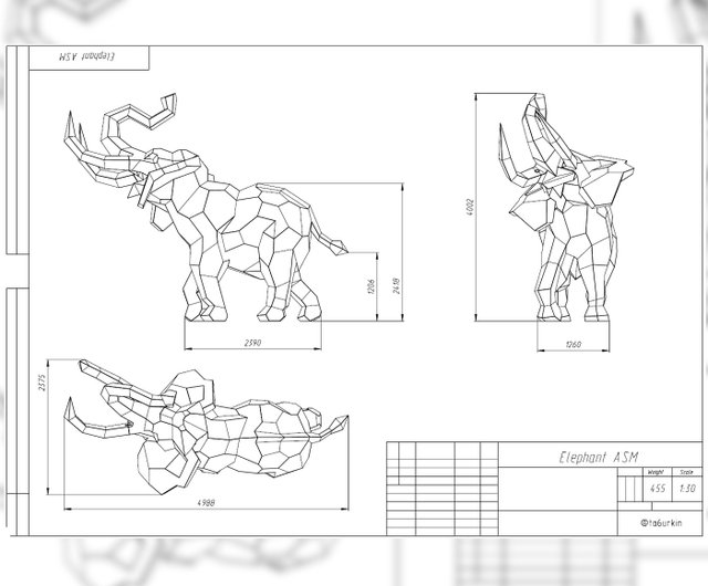 版画 Fabrication Elephant_p Digital】Welding Project Plans Drawings Elephant (DXF, PDF