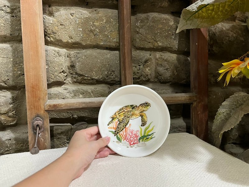 Hand drawn blank underglaze painted turtle deep dish 2 - Plates & Trays - Porcelain Multicolor