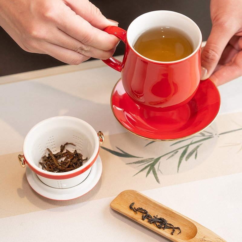 好器尊享四件杯泡茶組 / 附茶漏+杯盤 / 描金 / 3色 170ml - 茶壺/茶杯/茶具 - 瓷 白色