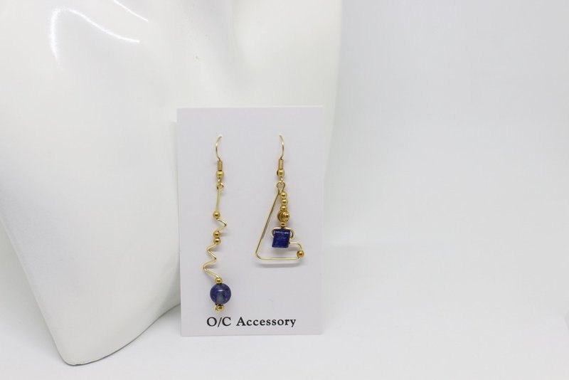 【Geometric Chemical Formula】 Bronze Wound Lapis Lapis Earrings - Earrings & Clip-ons - Copper & Brass Gold