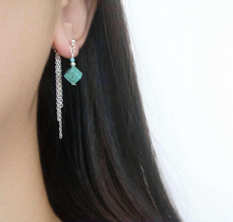 Silver Curtain / Early Summer Breeze-Turquoise 925 Silver Earrings - ต่างหู - เงิน สีเขียว